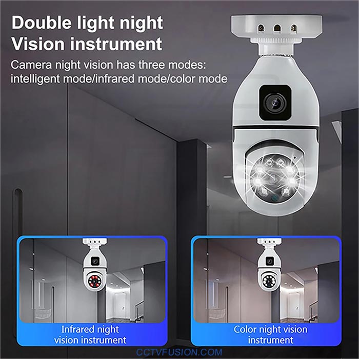 دوربین مداربسته لامپی دو لنز SQ002-W-L | ۶ مگاپیکسل وای فای با دید در شب رنگی
