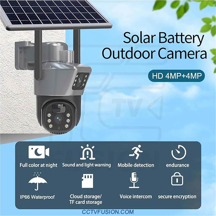 دوربین مداربسته سولار سیمکارتخور دو لنز TD36-4G-Solar | کیفیت 4K، چرخش ۳۶۰ درجه و دید در شب رنگی
