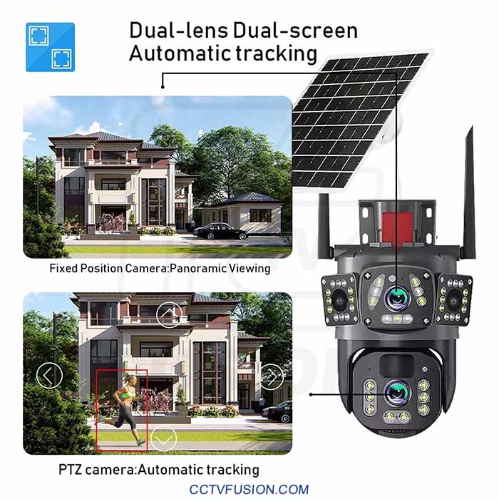 دوربین مداربسته سولار 4K سیم کارتی دو لنز