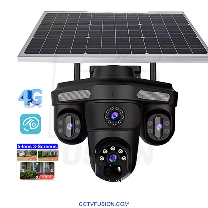 دوربین مداربسته سه لنز سولار سیمکارتی OKAM QQ871BD-WP-4-4G-AS-T – ۵ مگاپیکسل، دید در شب رنگی و تعقیب هوشمند