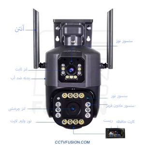 دوربین مداربسته O-Kam QQ816-WP-4-4G – مینی اسپید دام دو لنز 5MP با سیم‌کارت 4G و دید در شب رنگی