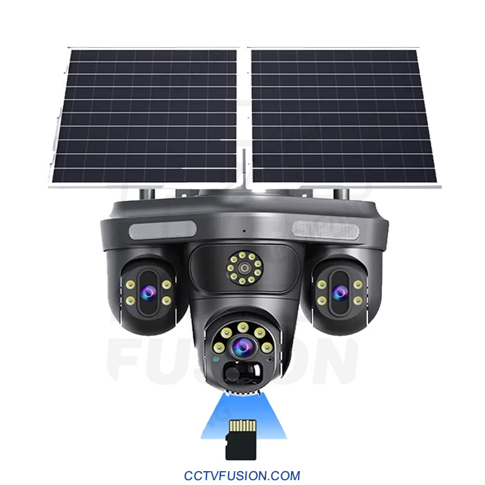 دوربین مداربسته سه لنز سولار سیمکارتی OKAM QQ871BD-WP-4-4G-AS-T – ۵ مگاپیکسل، دید در شب رنگی و تعقیب هوشمند