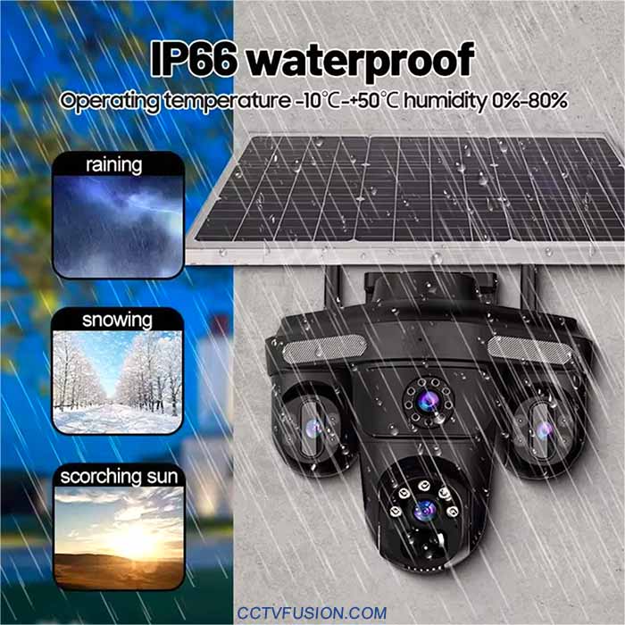 دوربین مداربسته سه لنز سولار سیمکارتی OKAM QQ871BD-WP-4-4G-AS-T – ۵ مگاپیکسل، دید در شب رنگی و تعقیب هوشمند