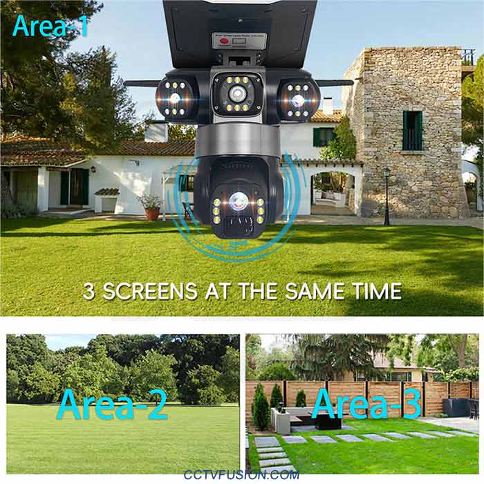 دوربین سیمکارتی سولار پرژکتوری LD002 | سه لنز، 4G، چرخش PTZ و دید در شب فولکالر