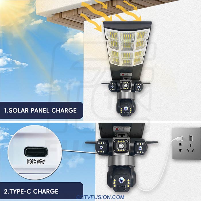 دوربین سیمکارتی سولار پرژکتوری LD002 | سه لنز، 4G، چرخش PTZ و دید در شب فولکالر
