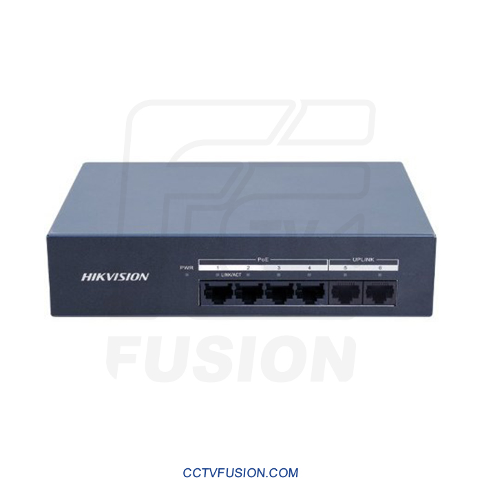 سوئیچ شبکه 6 پورت هایکویژن DS‑XS06G‑P با 4 پورت PoE و 2 گیگابیت