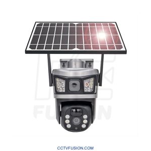 دوربین سولار سیم‌کارتی VCS87H-G | دو لنز ۵ مگاپیکسل، PTZ ۳۶۰ درجه، پنل خورشیدی ۷ وات، سنسور PIR+AI، دید رنگی شب، اپلیکیشن V380 Pro